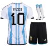 argentina 3 star messi kids home jersey 2022 23