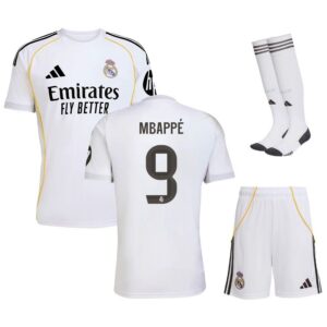 real madrid home children’s kit jersey 2025 2026 mbappe