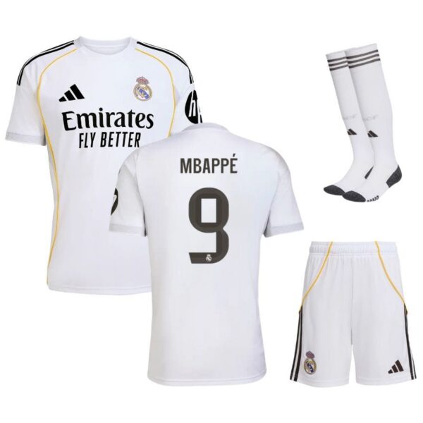 real madrid home children’s kit jersey 2025 2026 mbappe