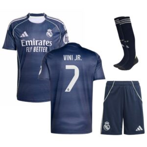 real madrid away child kit jersey 2025 2026 vini jr.