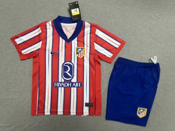 24 25 atletico madrid home soccer kids kit jersey+shorts